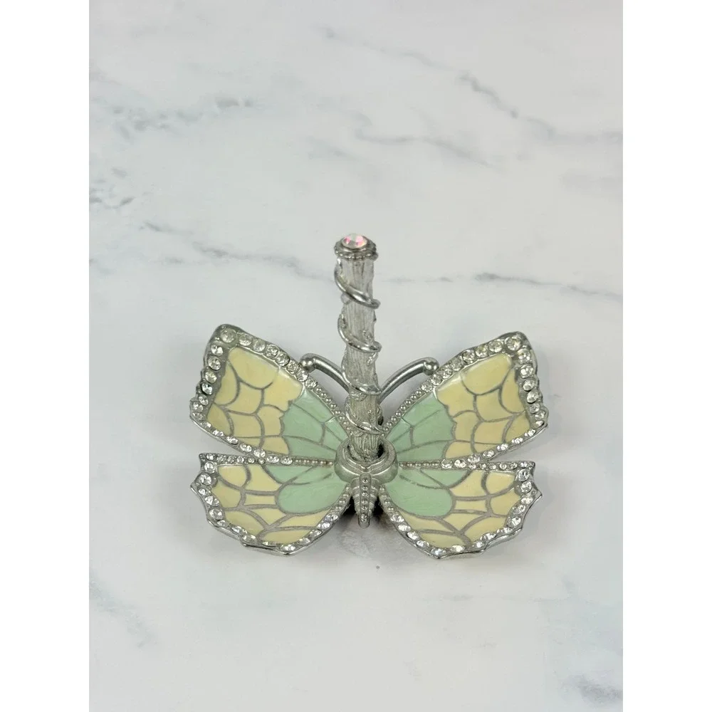 VTG Matashi Enameled Blue Cream Rhinestone Butterfly Ring Holder 3 1/2
